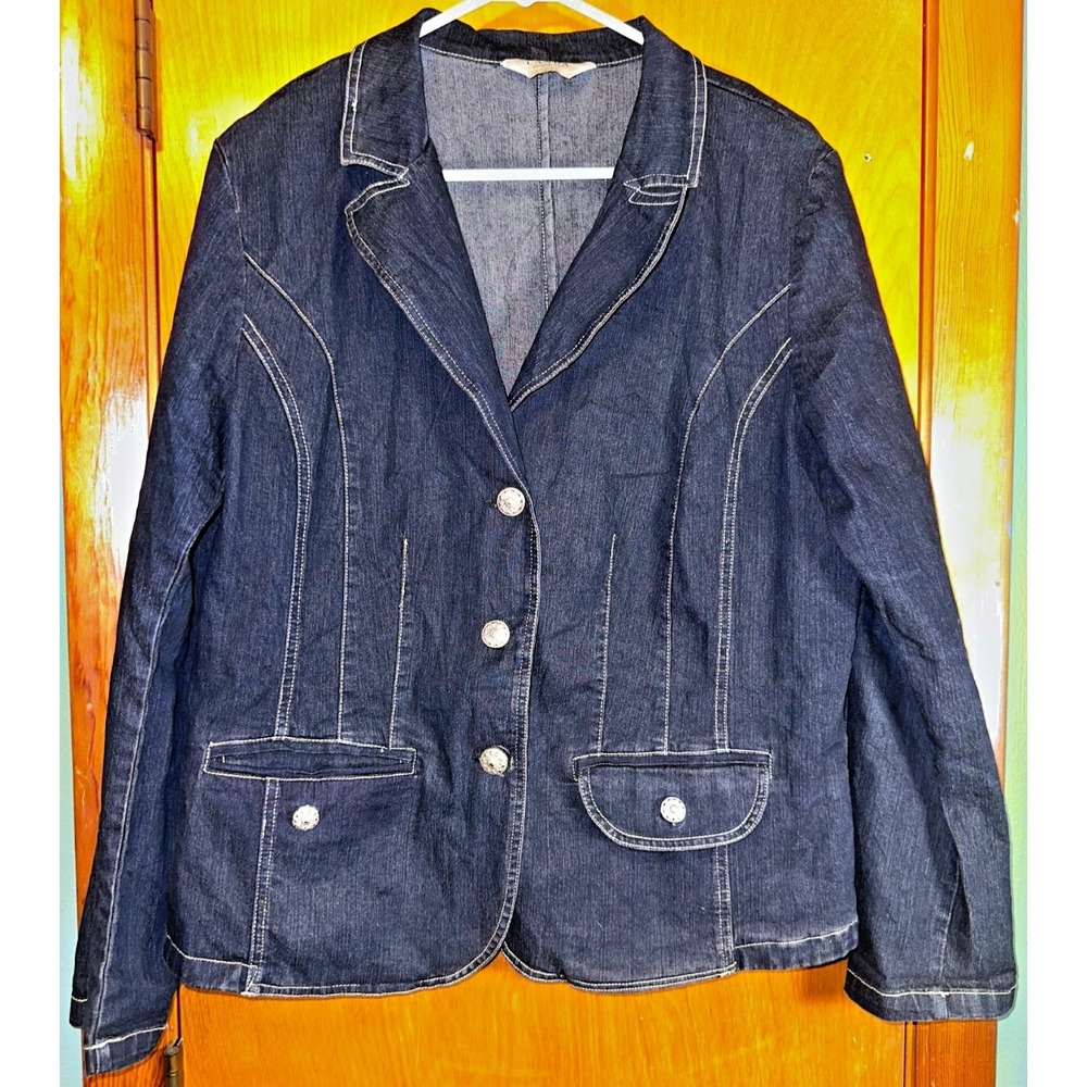 CANDA Collection at C&A Womens Indigo Denim Blazer Jacket Contrast Stitching L